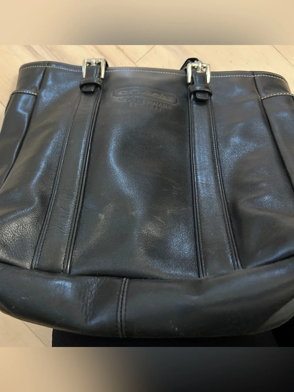 Vintage Coach Hamptons Leather Gallery Tote Black AO6Q-8E92